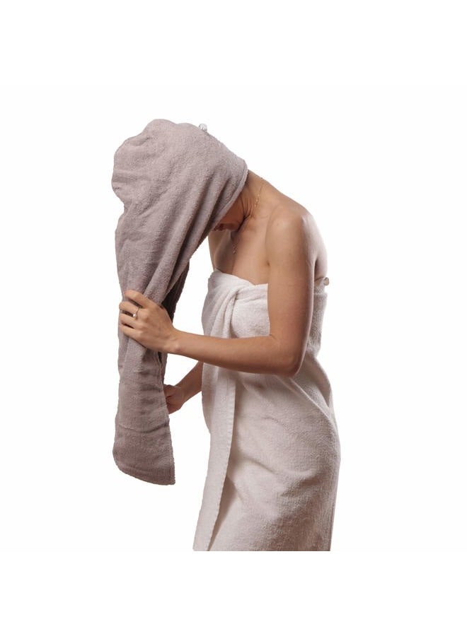 Aspen5 Huge Cotton Hair Towel Wrap for Women - Fast Drying and Super Absorbent Head Turban Ideal for Long and Curly Hair- Special for Mothers (Grey) - Image 1